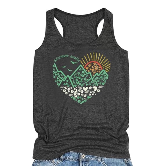 Fiaer Vintage Graphic Tank Tops for Women Summer Beach Graphic Loose Vest Vacation Racerback Camisole Dark Gray XXL