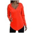thumbnail image 1 of Fiaer,Waffle Deep V Neck Hooded Sweatshirts for Women,Women's Loose Fit Plus Size Hoodies,Drawstring Solid Color Lightweight Tops with Pocket Orange M, 1 of 5