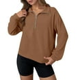 thumbnail image 1 of Fiaer,Waffle Half Zip Pullovers for Women,Womens Long Sleeve V Neck Plus Size Lapel Collared Casual Sweatshirts with Pocket Brown S, 1 of 9