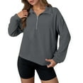 thumbnail image 1 of Fiaer,Waffle Half Zip Pullovers for Women,Womens Long Sleeve V Neck Plus Size Lapel Collared Casual Sweatshirts with Pocket Grey XXL, 1 of 9