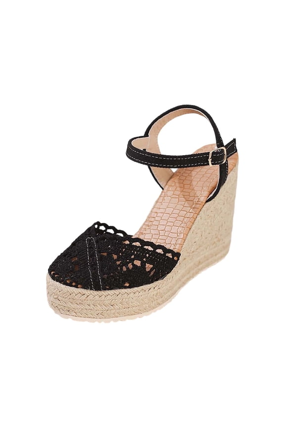 Wedges Sandals for Women Platform Sandals Closed Toe Ankle Strap Buckle Casual Summer Wedges Heels (4.53in Height) 02-Black 7