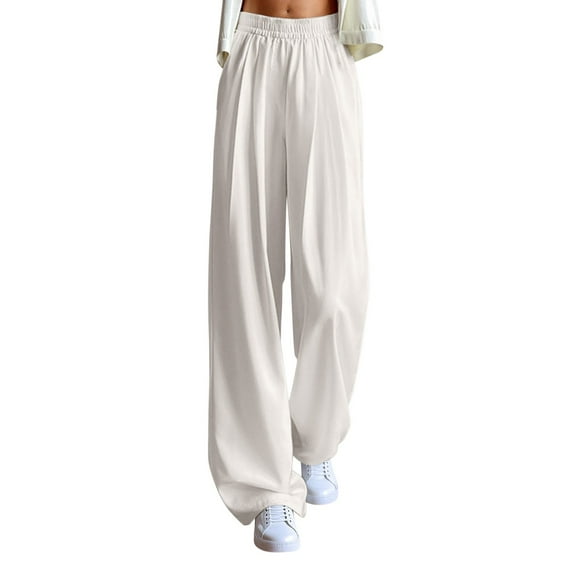 Fiaer,Wide Leg Jeans High Wasited Drawstring Baggy Denim Pants with Pockets Plus Size Loose Fit Palazzo Trousers White XL