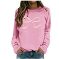 thumbnail image 1 of Fiaer Woman Sweatshirts Trendy Crew Neck Bow Graphic Long Sleeve Pullover Oversized Baggy Fit Casual Solid Comfort Tops Pink XXXL, 1 of 5