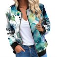 thumbnail image 1 of Fiaer Women Baseball Jacket Plus Size Loose Fit Full Zip up Floral Printed Trendy Casual Comfort Tops with Pocket Green L, 1 of 5