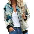 thumbnail image 1 of Fiaer Women Baseball Jacket Plus Size Loose Fit Full Zip up Floral Printed Trendy Casual Comfort Tops with Pocket Khaki XXL, 1 of 4