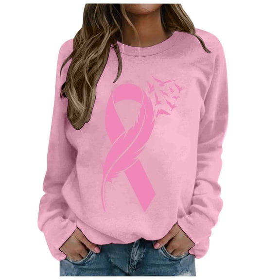 Fiaer,Women Cancer Sweatshirt Pink Ribbon Plus Size Tops Cancer Awareness Long Sleeve Casual Fall Crewneck Pullover Pink L