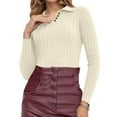 thumbnail image 1 of Fiaer Women Button up Sweaters V Neck Lapel Collared Slim Fit Long Sleeve Trendy Solid Breathable Elegant Knitted Tops Beige L, 1 of 7