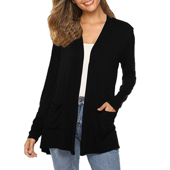 Fiaer Women Cardigans Sweaters with Pockets Plus Size Long Sleeve Solid Fashion Cozy Lightweight Knit Tops Black XXL