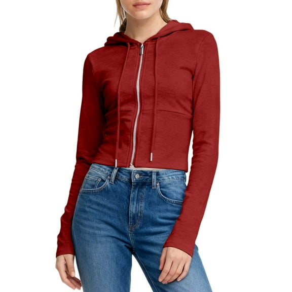 Fiaer Women Cropped Hoodie Casual Trendy Hooded Sweatshirts Long Sleeve Solid V Neck Drawstring Tops with Pocket M