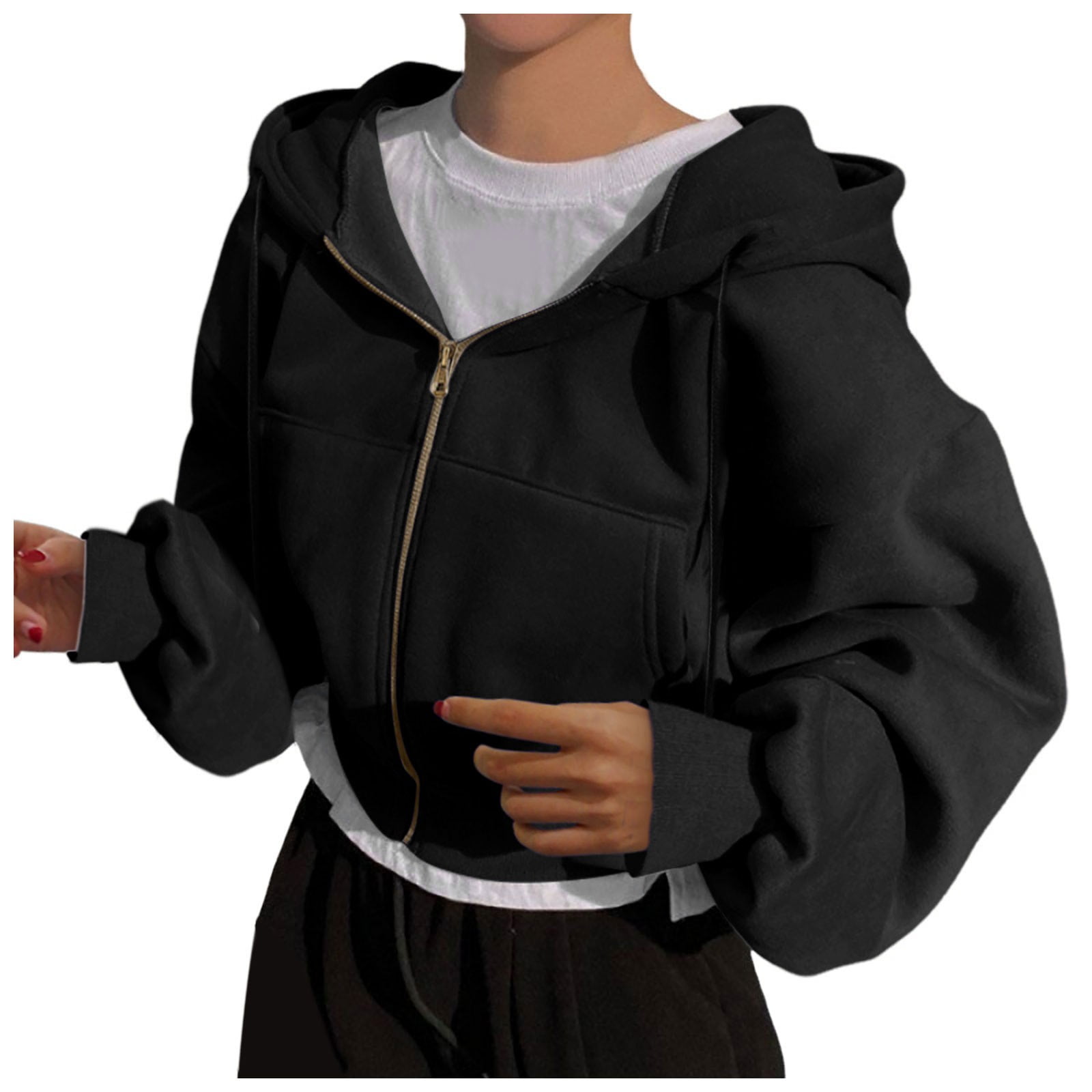 Fiaer Women Cropped Hoodies Full Zip up Plus Size Drawstring