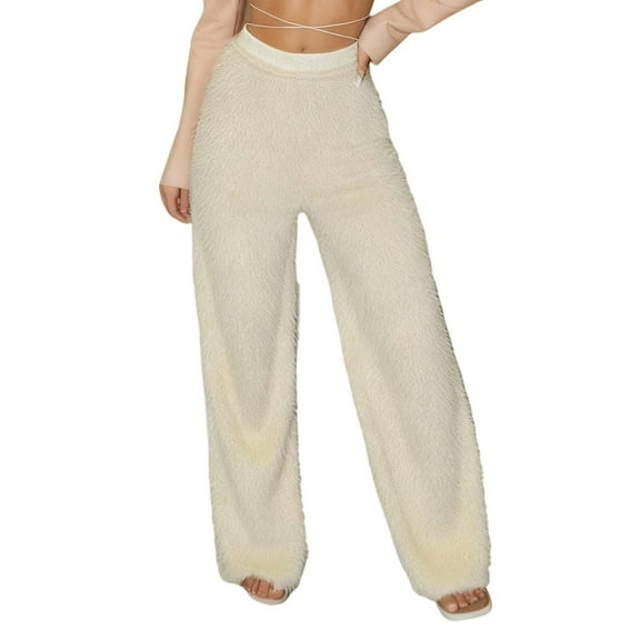 Fiaer Women Pants Fashion Solid Color Straight Leg Trousers Comfortable Soft Warm High Waisted Slacks for Daily Wear Khaki M