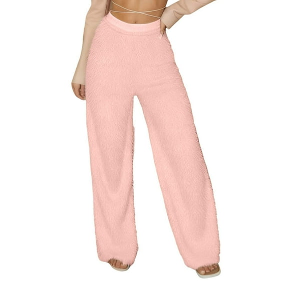 Fiaer Women Pants Fashion Solid Color Straight Leg Trousers Comfortable Soft Warm High Waisted Slacks for Daily Wear Pink S