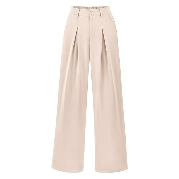 Fiaer,Women High Waist Palazzo Pants Fall 2025 Casual Wide Leg Trousers Loose Work Office Business Plus Size Suit Pant Pockets Beige M