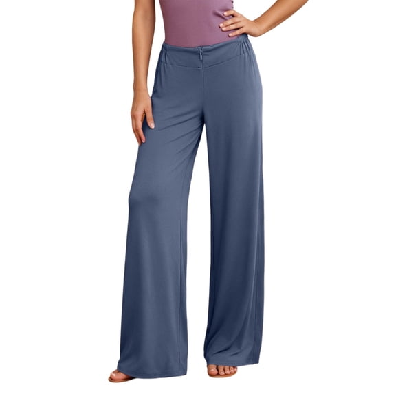 Fiaer Women High Waist Wide Leg Pants Casual Soft Trousers Front Zipper Comfort Trendy Solid Baggy Slacks for Everyday Wear GY2 L