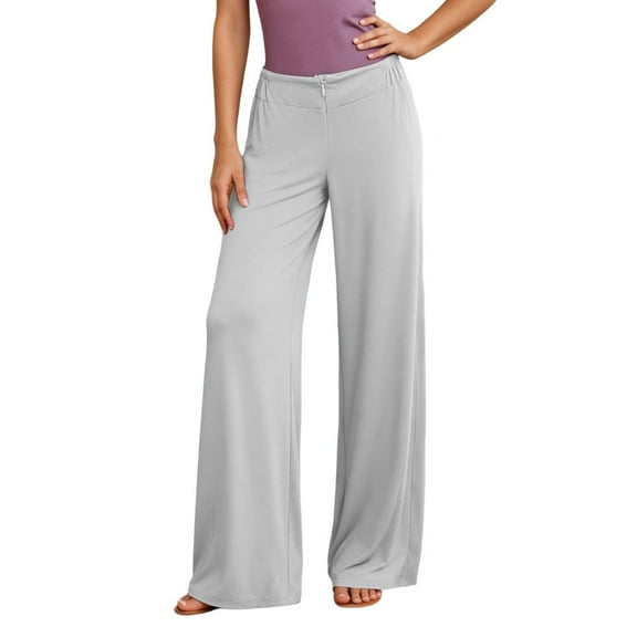 Fiaer Women High Waist Wide Leg Pants Casual Soft Trousers Front Zipper Comfort Trendy Solid Baggy Slacks for Everyday Wear GY4 L
