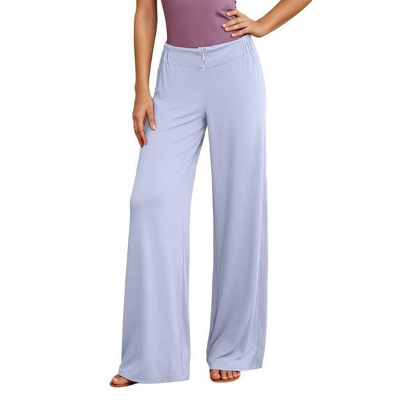 Fiaer Women High Waist Wide Leg Pants Casual Soft Trousers Front Zipper Comfort Trendy Solid Baggy Slacks for Everyday Wear PP1 L