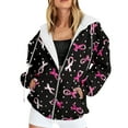 thumbnail image 1 of Fiaer Women Hoodies Cancer Awareness Full Zip up Hooded Sweatshirts Oversized Pink Ribbon Drawstring Baggy Long Sleeve Tops with Pocket Black XS, 1 of 5