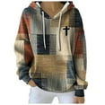 thumbnail image 1 of Fiaer Women Hoodies Oversized Color Blocking Drawstring Hooded Sweatshirts Long Sleeve V-Neck Loose Fit Pocket Tops Khaki L, 1 of 4