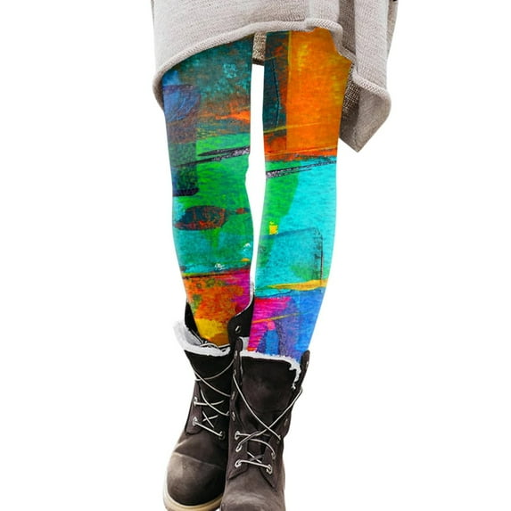 Fiaer Women Leggings Printed Plus Size Color Blocking Yoga Pants High Waisted Comfort Trendy Tight Workout Trousers Multicolour M