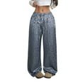 thumbnail image 1 of Fiaer Women Leopard Satin Pajamas Pants High Waisted Trendy Sleepwear Trousers Wide Leg Baggy Casual Comfort Lace up Pjs Slacks Grey XS, 1 of 9