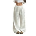 thumbnail image 1 of Fiaer Women Leopard Satin Pajamas Pants High Waisted Trendy Sleepwear Trousers Wide Leg Baggy Casual Comfort Lace up Pjs Slacks White XS, 1 of 9