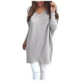 thumbnail image 1 of Fiaer Women Long Pullover Sweaters V Neck Long Sleeve Plus Size Fashion Casual Lightweight Knit Tops Grey XL, 1 of 5