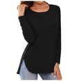 thumbnail image 1 of Fiaer Women Long Sleeve T Shirts Crew Neck Plus Size Tshirts Loose Fit Casual Trendy Side Split Tops Black L, 1 of 5