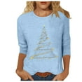 thumbnail image 1 of Fiaer Women Long Sleeve T Shirts Shine Christmas Tree 3/4 Sleeve Tshirts Fashion Crew Neck Comfort Baggy Relax Tops Sky Blue XL, 1 of 4