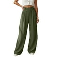 thumbnail image 1 of Fiaer,Women Loose Fit Dressy Pants for Work,Women's Buttons Plus Size Trousers with Pockets,Ladies Trendy Straight Legging Slacks Green XL, 1 of 5