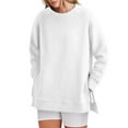 thumbnail image 1 of Fiaer,Women Loose Fit Sweatshirts with Side Zipper,Women's Crew Neck Plus Size Casual Long Sleeve Trendy Solid Pullover Khaki XL, 1 of 9