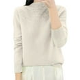 thumbnail image 1 of Fiaer Women Pullover Sweaters Crew Neck Hollow out Long Sleeve Solid Color Loose Fit Casual Trendy Knit Tops Beige M, 1 of 2