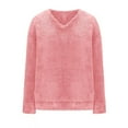 thumbnail image 1 of Fiaer Women Pullover Sweaters Fuzzy Fleece Oversized V Neck Long Sleeve Loose Fit Trendy Solid Warm Winter Tops Pink XXXXXL, 1 of 4