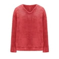 thumbnail image 1 of Fiaer Women Pullover Sweaters Fuzzy Oversized V Neck Long Sleeve Loose Fit Trendy Solid Warm Winter Tops Red XL, 1 of 4