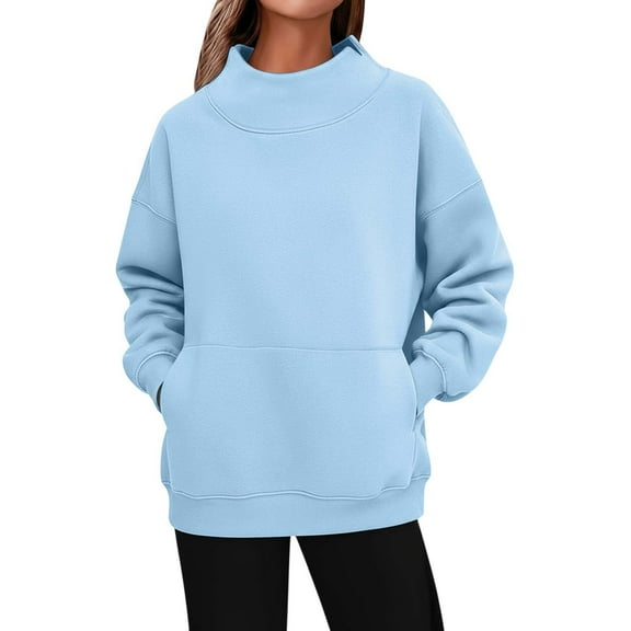 Fiaer Women Pullover Sweatshirts Oversized Long Sleeve Crew Neck Baggy Solid Color Casual Trendy Pocket Tops for Daily Sky Blue XL