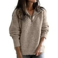 thumbnail image 1 of Fiaer Women Quarter Zip Sweaters Oversized Long Sleeve Trendy V Neck Loose Fit Lapel Collared Solid Color Tops Khaki XL, 1 of 4