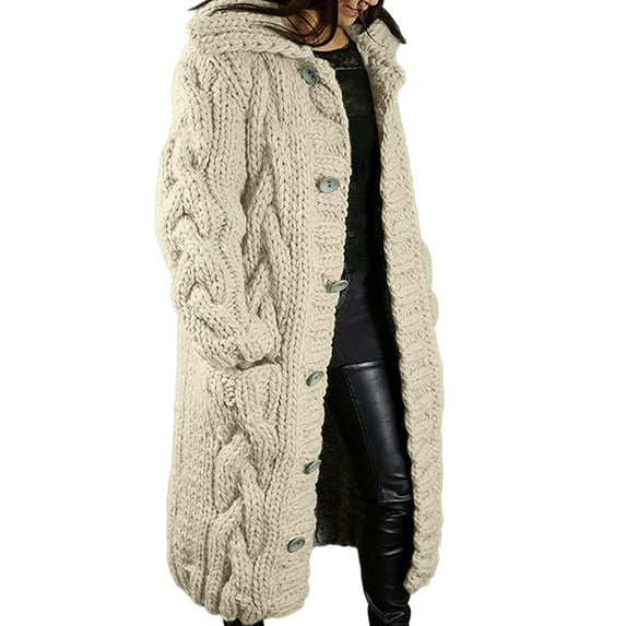 Fiaer Women'S Casual Button Down Long Cardigan Sweaters Oversized Warm Trendy Open Front Loose Fit Long Sleeve Lapel Collared Tops Beige M
