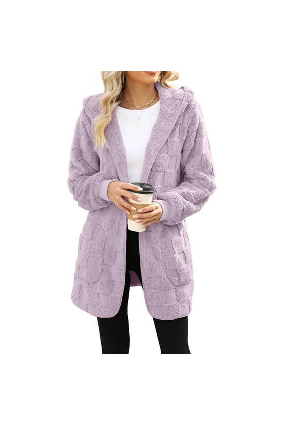 Women’S Hooded Cardigans Sweaters Open Front Casual Fuzzy Loose Fit Trendy Tops For Daily With 2 Pockets Purple XXL