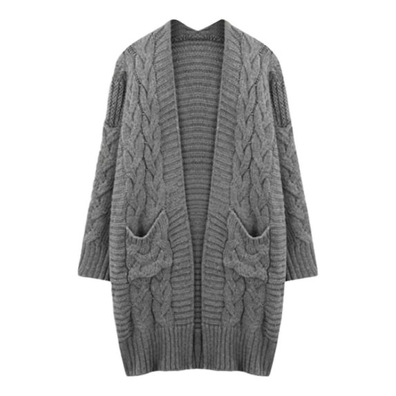 Fiaer Women'S Long Knit Cardigan Sweaters Oversized Loose Fit Solid Color Cozy Fall Winter Fashion Casual Open Front Tops With Pockets Grey S