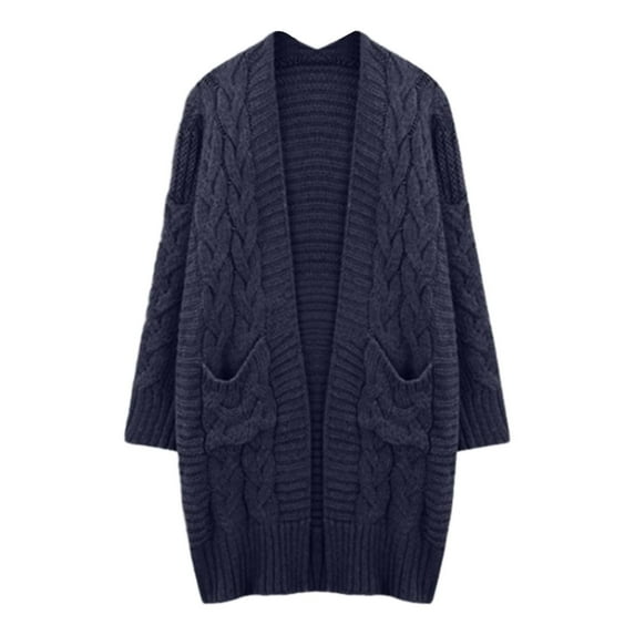 Fiaer Women'S Long Knit Cardigan Sweaters Oversized Loose Fit Solid Color Cozy Fall Winter Fashion Casual Open Front Tops With Pockets Navy XXXL
