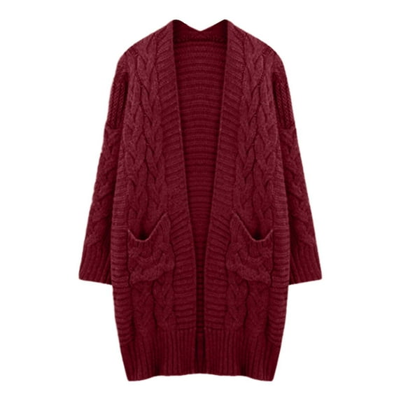 Fiaer Women'S Long Knit Cardigan Sweaters Oversized Loose Fit Solid Color Cozy Fall Winter Fashion Casual Open Front Tops With Pockets Red XXL