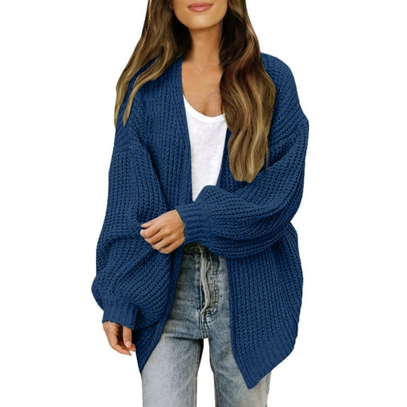 Fiaer Women'S Long Sleeve Cardigan Sweaters Open Front Casual Soft Loose Fit Trendy Knit Tops Blue XL