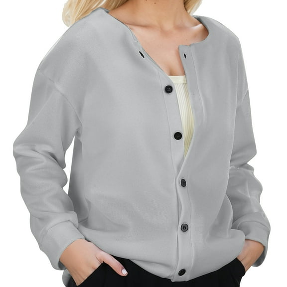 Fiaer Women'S Oversized Fashion Cardigan Sweaters Solid Color Casual V-Neck Long Sleeve Button Down Loose Fit Tops Grey S