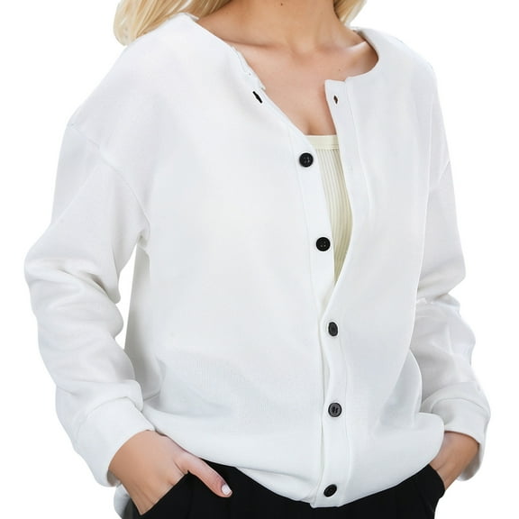 Fiaer Women'S Oversized Fashion Cardigan Sweaters Solid Color Casual V-Neck Long Sleeve Button Down Loose Fit Tops White S