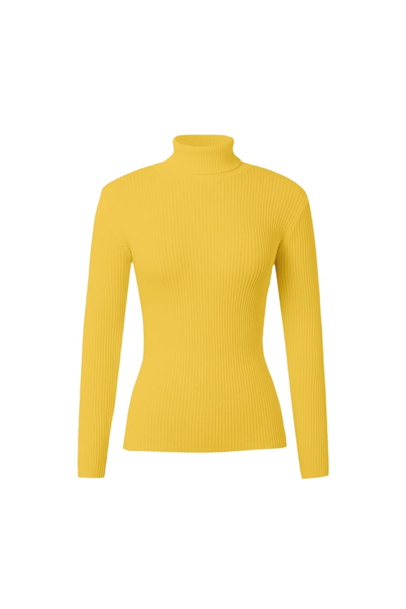 Women Slim Fit Sweaters Plus Size Turtleneck Long Sleeve Solid Fashion Comfort Warm Knit Tops Yellow S