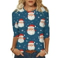 thumbnail image 1 of Fiaer Women T Shirts 3/4 Sleeve Christmas Plus Size Tshirts Crew Neck Snowflakes Santa Snowman Tree Funny Graphic Trendy Xmas Tops Dark Blue XL, 1 of 5