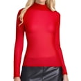 thumbnail image 1 of Fiaer Women T Shirts Mesh Oversized Tshirts Slim Fit Turtleneck Long Sleeve Solid Color Fashion Casual Tops Red XL, 1 of 5