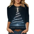 thumbnail image 1 of Fiaer Women T Shirts Shine Christmas Tree Trendy Tshirts 3/4 Sleeve Crew Neck Oversized Loose Fit Xmas Tops Dark Blue S, 1 of 4