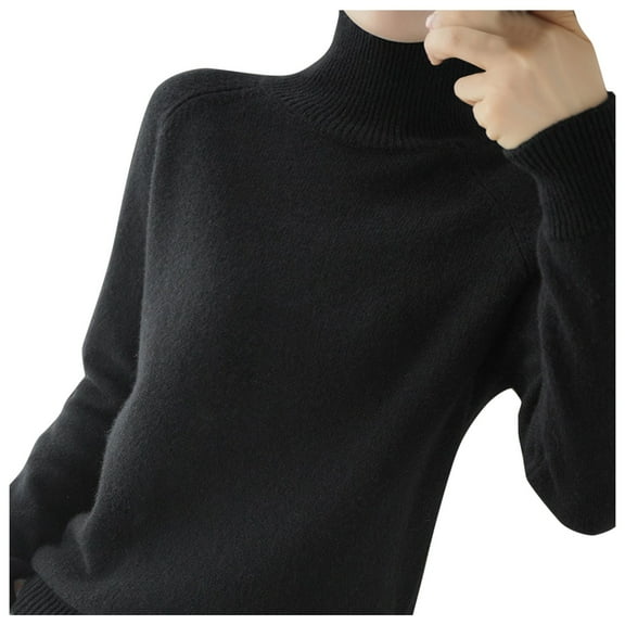 Fiaer Women Turtleneck Neck Sweater Plus Size Long Sleeve Loose Fit Solid Color Warm Lightweight Tops for Winter Black L