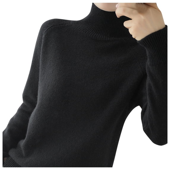 Fiaer Women Turtleneck Neck Sweater Plus Size Long Sleeve Loose Fit Solid Color Warm Lightweight Tops for Winter Black S