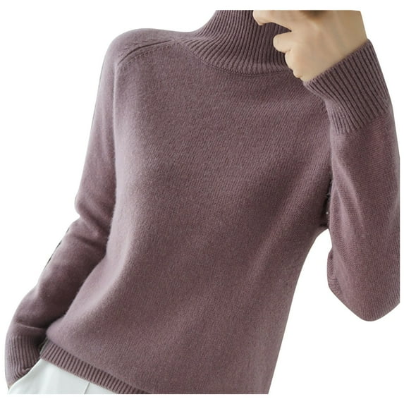 Fiaer Women Turtleneck Neck Sweater Plus Size Long Sleeve Loose Fit Solid Color Warm Lightweight Tops for Winter Purple XL